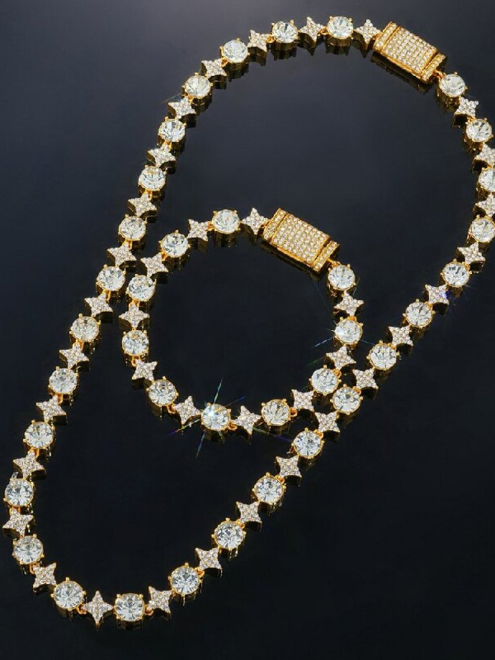 8MM ICED STAR NECKLACE @ BRACELET SET NEW!